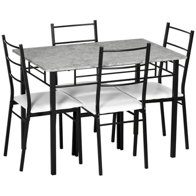 HOMCOM Kitchen Table And Chairs For 4, Modern Dining Table Set With Padded Sponge Cushion Chairs And Marble Textures Dining Table, Light Gray, Black 3 HOMCOM Kitchen Table And Chairs For 4, Modern Dining Table Set With Padded Sponge Cushion Chairs And Marble Textures Dining Table, Light Gray, Black - Image 3