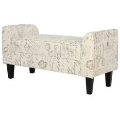 HOMCOM 41" Ottoman Bench, Modern Linen Armed Entryway Bench, Signature Print With Cream White Parchment Background -Homcom GUEST 29af4b27 67ba 4047 aa67 2075ae7d56e2
