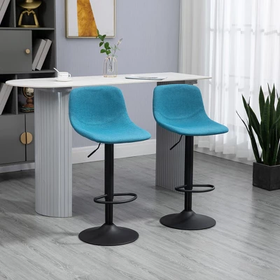 HOMCOM Adjustable Bar Stools Set Of 4, Swivel Bar Height Chairs Barstools Padded With Back For Kitchen, Counter, And Home Bar, Blue 2 HOMCOM Adjustable Bar Stools Set Of 4, Swivel Bar Height Chairs Barstools Padded With Back For Kitchen, Counter, And Home Bar, Blue - Image 2