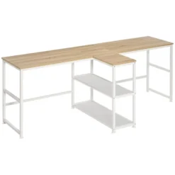 HOMCOM 83" Two Person Computer Desk With 2 Storage Shelves, Double Desk Workstation With Book Shelf, Long Desk Table For Home Office, Natural -Homcom GUEST 2cac14d9 6dfa 4729 b1f2 4ea4a0671545