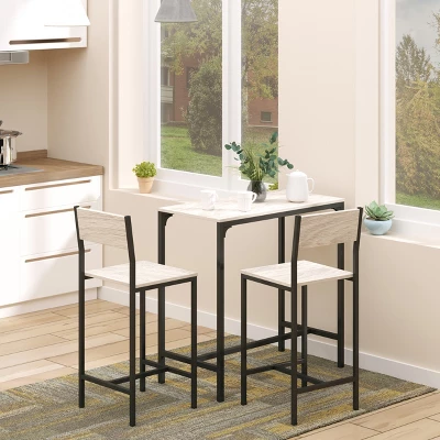 HOMCOM 3 Piece Industrial Dining Table Set, Counter Height Bar Table & Chairs Set For Small Space, Dining Room 2 HOMCOM 3 Piece Industrial Dining Table Set, Counter Height Bar Table & Chairs Set For Small Space, Dining Room - Image 2