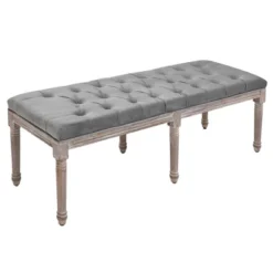 HOMCOM Sitting Bench Tufted Upholstered Fabric Ottoman With Rubberwood Legs For Living Room, Bedroom, Hallway, Grey -Homcom GUEST 2e27fa6e e367 42ee aae2 f08b81835867
