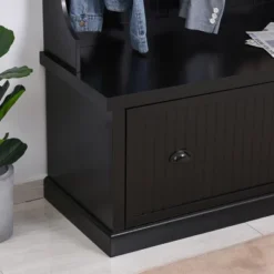 HOMCOM Hall Tree For Entryway, Coat Rack Shoe Bench With Bottom Storage, 4 Metal Double Hooks And 2 Shelves For Hallway, Living Room, Black 8 HOMCOM Hall Tree For Entryway, Coat Rack Shoe Bench With Bottom Storage, 4 Metal Double Hooks And 2 Shelves For Hallway, Living Room, Black -Homcom GUEST 2e6576c5 d866 4c16 967c 8907040f88c2