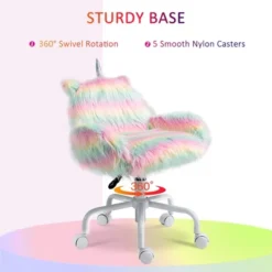 HOMCOM Fluffy Unicorn Office Chair With Mid-Back And Armrest Support, 5 Star Swivel Wheel White Base, Rainbow -Homcom GUEST 2ed73034 9430 46ac be73 00d701e73326
