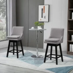 HOMCOM 28" Set Of 2 Swivel Bar Height Bar Stools, Armless Upholstered Barstools Chairs With Soft Padding Cushion And Wood Legs