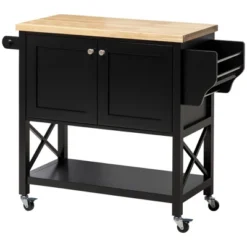 HOMCOM Rolling Kitchen Island On Wheels, Utility Serving Cart With Rubberwood Top, Towel Rack, Spice Rack And Storage Cabinet 9 HOMCOM Rolling Kitchen Island On Wheels, Utility Serving Cart With Rubberwood Top, Towel Rack, Spice Rack And Storage Cabinet -Homcom GUEST 3038db93 4dc9 48f7 add1 9d68cd556ddc