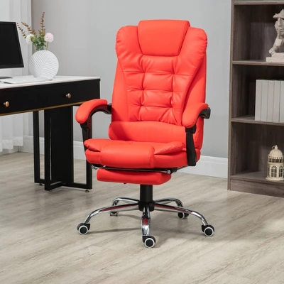 HOMCOM High-Back Executive Office Chair With Footrest, PU Leather Computer Chair With Reclining Function And Armrest, Ergonomic Office Chair, Red 1 HOMCOM High-Back Executive Office Chair With Footrest, PU Leather Computer Chair With Reclining Function And Armrest, Ergonomic Office Chair, Red