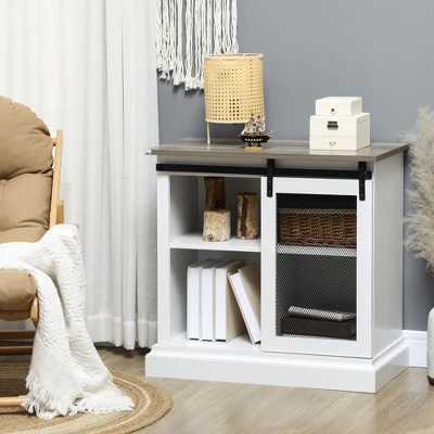 HOMCOM Farmhouse Kitchen Sideboard, Buffet Cabinet With Sliding Barn Door And Adjustable Shelves For Living Room 1 HOMCOM Farmhouse Kitchen Sideboard, Buffet Cabinet With Sliding Barn Door And Adjustable Shelves For Living Room