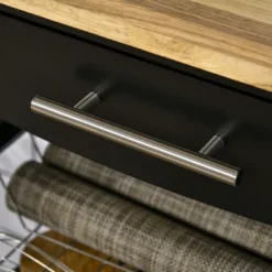 HOMCOM 3-Tier Utility Kitchen Cart With Handle Bar, Steel Basket Rolling Cart, Food Storage Service Trolley With Drawer, Rubber Wood Top, Black -Homcom GUEST 349d32fd d45c 44af b232 26b6760ff5d5