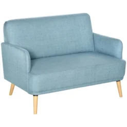 HOMCOM 48" Loveseat Sofa For Bedroom, Modern Love Seats Furniture, Upholstered Small Couch For Small Space, Blue -Homcom GUEST 34be8374 3f5a 4133 ade2 94167927ea76