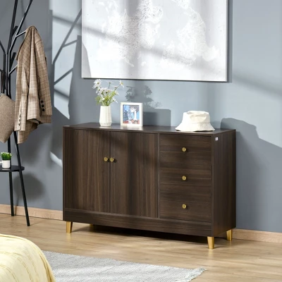 HOMCOM Modern Sideboard, Storage Cabinet, Accent Cupboard With 3 Drawers, Adjustable Shelf For Kitchen, Living Room, Brown 1 HOMCOM Modern Sideboard, Storage Cabinet, Accent Cupboard With 3 Drawers, Adjustable Shelf For Kitchen, Living Room, Brown