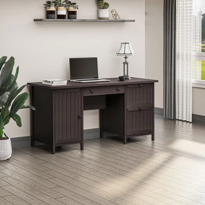 HOMCOM Vintage Executive Computer Desk, Home Office Work Station, Student Table With Cabinet & 3 Drawers For Hanging Files 1 HOMCOM Vintage Executive Computer Desk, Home Office Work Station, Student Table With Cabinet & 3 Drawers For Hanging Files