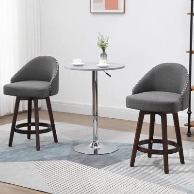 HOMCOM Bar Stools Set Of 2, Linen Fabric Kitchen Counter Stools With Nailhead Trim, Rubber Wood Legs And Footrest For Dining Room, Counter, Pub 1 HOMCOM Bar Stools Set Of 2, Linen Fabric Kitchen Counter Stools With Nailhead Trim, Rubber Wood Legs And Footrest For Dining Room, Counter, Pub