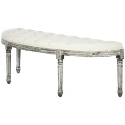 HOMCOM Vintage Semi-Circle Hallway Bench Tufted Upholstered Velvet-Touch Fabric Accent Seat With Rubberwood Legs, Off White 9 HOMCOM Vintage Semi-Circle Hallway Bench Tufted Upholstered Velvet-Touch Fabric Accent Seat With Rubberwood Legs, Off White -Homcom GUEST 386c393d 75e1 454c 8e31 329860f589a5
