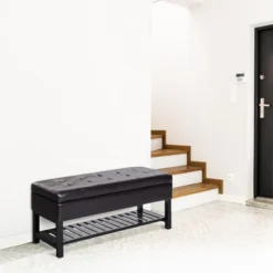 HomCom 44" Tufted Faux Leather Ottoman Storage Bench With Shoe Rack -Homcom GUEST 3bc3c997 d13c 4dbd b621 67775cd82eb0