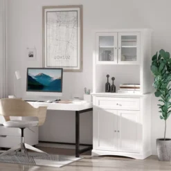 HOMCOM 71" Traditional Freestanding Kitchen Buffet With Hutch, Pantry Cabinet With 4 Doors, 3-Level Adjustable Shelves, And 1 Drawer, White -Homcom GUEST 3c74c8fe 3bde 4854 940b 2558c0030350