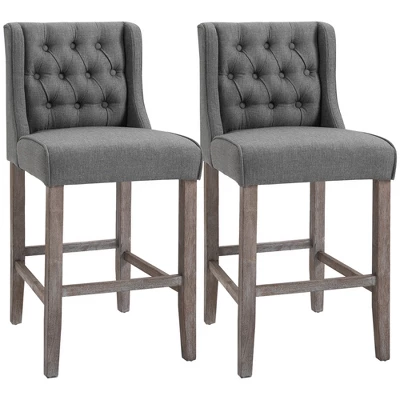 HOMCOM 26.25" Counter Height Bar Stools Set Of 2, Tufted Wingback Armless Upholstered Dining Chair With Rubber Wood Legs 6 HOMCOM 26.25" Counter Height Bar Stools Set Of 2, Tufted Wingback Armless Upholstered Dining Chair With Rubber Wood Legs - Image 6