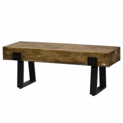 HOMCOM Garden Bench With Metal Legs, Rustic Wood Effect Concrete Dining Bench, Indoor Or Outdoor Use For Patio, Park, Porch And Lawn, Natural & Black -Homcom GUEST 3db4f4ac 4173 4dba 9dc8 27f1d91f03f8