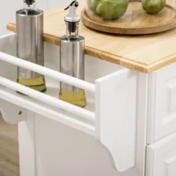 HOMCOM Kitchen Island With Storage Rolling Kitchen Serving Cart With Rubber Wood Top Towel Rack Storage Drawer And Cabinet White -Homcom GUEST 3dd56ce3 d56b 45ac 9710 8a0d0be01258
