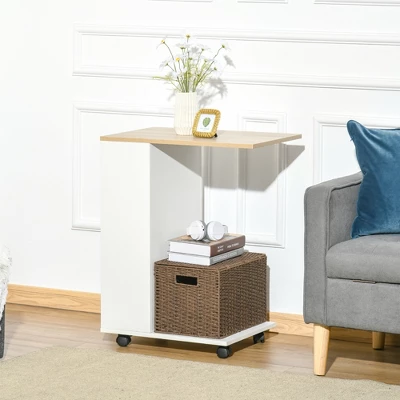 HOMCOM C-Shaped Sofa Side Table Mobile End Table With Storage And Wheels For Living Room, Bedroom, Office, White 2 HOMCOM C-Shaped Sofa Side Table Mobile End Table With Storage And Wheels For Living Room, Bedroom, Office, White - Image 2
