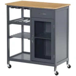 HOMCOM Utility Kitchen Cart, Rolling Kitchen Island Storage Trolley With Rack, Shelves, Drawer And Cabinet, Gray -Homcom GUEST 3fed4334 79d0 404b bcaa c5497028b890