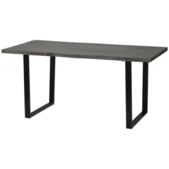 HOMCOM 63" Wavy-Edge Modern Dining Table For 6 People, Wooden Kitchen Table With Steel Legs, Rectangle Dinner Table With Strong Metal Base, Gray -Homcom GUEST 403b0b30 318a 4466 9e66 5b39631983ed