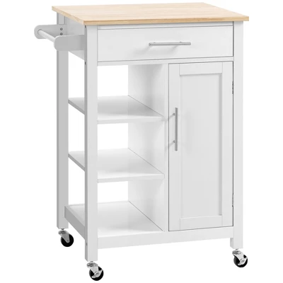 HOMCOM Compact Kitchen Island Cart On Wheels, Rolling Utility Trolley Cart With Storage Shelf & Drawer For Dining Room 3 HOMCOM Compact Kitchen Island Cart On Wheels, Rolling Utility Trolley Cart With Storage Shelf & Drawer For Dining Room - Image 3