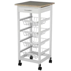 HOMCOM 32.25" Wooden Rolling Kitchen Storage Cart, Kitchen Island With Storage Drawer And Baskets On 360° Swivel Wheels 17 HOMCOM 32.25" Wooden Rolling Kitchen Storage Cart, Kitchen Island With Storage Drawer And Baskets On 360° Swivel Wheels -Homcom GUEST 40578ff8 0170 4d85 8f76 710e11998148