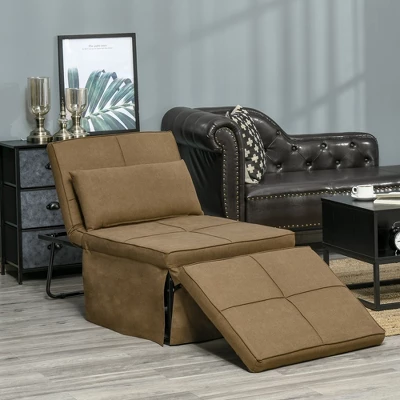 HOMCOM 4-in-1 Multi Function Folding Single Sofa Bed With Retractable Footrest, Convertible Sleeper With Adjustable Backrest, Brown 2 HOMCOM 4-in-1 Multi Function Folding Single Sofa Bed With Retractable Footrest, Convertible Sleeper With Adjustable Backrest, Brown - Image 2