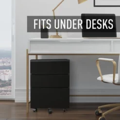 HOMCOM 3 Drawer Storage Cabinet, Mobile Desk Cabinet Under Desk With Wheels, Printer Stand For Home Office, Black -Homcom GUEST 40dd2b0e 8d21 44a5 b0af f9dc9076eb05