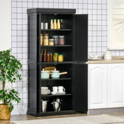 HOMCOM Freestanding Modern 4 Door Kitchen Pantry, Storage Cabinet Organizer With 6-Tier Shelves, And 4 Adjustable Shelves, Black -Homcom GUEST 41427a85 99b0 43b6 a0f7 b4350a27aaf7