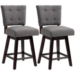 HOMCOM Swivel Bar Stools Set Of 2, Fabric Tufted Counter Height Bar Stools With Rubber Wood Legs And Footrest For Dining Room, Kitchen, Pub, Dark Gray 7 HOMCOM Swivel Bar Stools Set Of 2, Fabric Tufted Counter Height Bar Stools With Rubber Wood Legs And Footrest For Dining Room, Kitchen, Pub, Dark Gray -Homcom GUEST 449053fa 1295 48c3 a89d 2df3c3bed51a