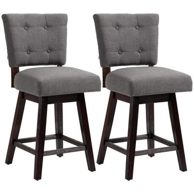 HOMCOM Swivel Bar Stools Set Of 2, Fabric Tufted Counter Height Bar Stools With Rubber Wood Legs And Footrest For Dining Room, Kitchen, Pub, Dark Gray 3 HOMCOM Swivel Bar Stools Set Of 2, Fabric Tufted Counter Height Bar Stools With Rubber Wood Legs And Footrest For Dining Room, Kitchen, Pub, Dark Gray - Image 3