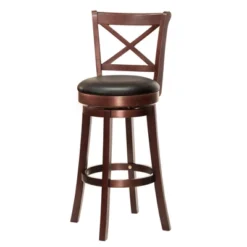 HOMCOM Traditional Bar Stool, 31 Inch Seat Height Barstool, Swivel PU Leather Upholstered Chair, With Cross Back And Rubberwood Frame -Homcom GUEST 4502ed67 b340 46a1 97e4 fd76a05ad1b7