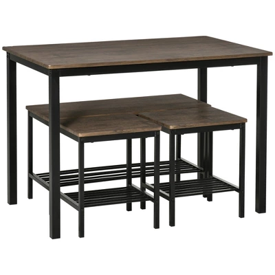 HOMCOM Industrial Dining Table Set, Kitchen Table And Chairs For 4, Dinner Table With Bench Set Metal Frame Storage Shelf, Dinette Set, Rustic Brown 3 HOMCOM Industrial Dining Table Set, Kitchen Table And Chairs For 4, Dinner Table With Bench Set Metal Frame Storage Shelf, Dinette Set, Rustic Brown - Image 3