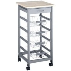 HOMCOM 32.25" Wooden Rolling Kitchen Storage Cart, Kitchen Island With Storage Drawer And Baskets On 360° Swivel Wheels 16 HOMCOM 32.25" Wooden Rolling Kitchen Storage Cart, Kitchen Island With Storage Drawer And Baskets On 360° Swivel Wheels -Homcom GUEST 478f14a1 fe57 4acc 8498 1fb0e24a6609
