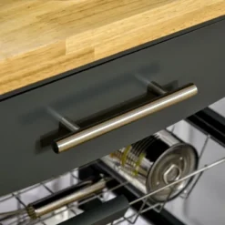 HOMCOM 3-Tier Utility Kitchen Cart With Handle Bar, Steel Basket Rolling Cart, Food Storage Service Trolley With Drawer, Rubber Wood Top -Homcom GUEST 482323e6 49b2 4f1d ae68 91f0325f8d67