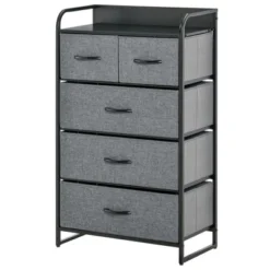 HOMCOM 5-Drawer Fabric Dresser Tower, 4-Tier Storage Organizer With Steel Frame For Hallway, Bedroom And Closet, Gray 7 HOMCOM 5-Drawer Fabric Dresser Tower, 4-Tier Storage Organizer With Steel Frame For Hallway, Bedroom And Closet, Gray -Homcom GUEST 486ad5b9 9a38 4688 8334 b046348ca417