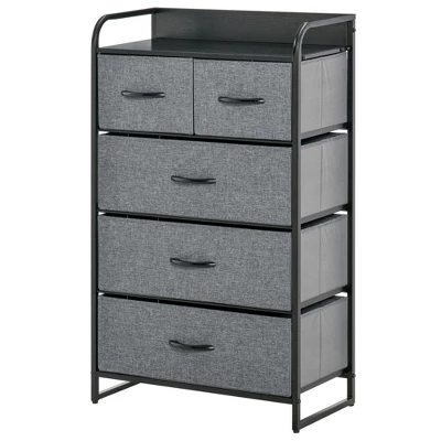 HOMCOM 5-Drawer Fabric Dresser Tower, 4-Tier Storage Organizer With Steel Frame For Hallway, Bedroom And Closet, Gray 3 HOMCOM 5-Drawer Fabric Dresser Tower, 4-Tier Storage Organizer With Steel Frame For Hallway, Bedroom And Closet, Gray - Image 3