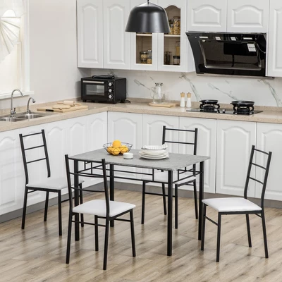 HOMCOM Kitchen Table And Chairs For 4, Modern Dining Table Set With Padded Sponge Cushion Chairs And Marble Textures Dining Table, Light Gray, Black 2 HOMCOM Kitchen Table And Chairs For 4, Modern Dining Table Set With Padded Sponge Cushion Chairs And Marble Textures Dining Table, Light Gray, Black - Image 2