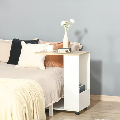 HOMCOM C-Shaped Sofa Side Table Mobile End Table With Storage And Wheels For Living Room, Bedroom, Office, White 1 HOMCOM C-Shaped Sofa Side Table Mobile End Table With Storage And Wheels For Living Room, Bedroom, Office, White