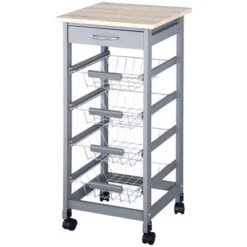 HOMCOM 32.25" Wooden Rolling Kitchen Storage Cart, Kitchen Island With Storage Drawer And Baskets On 360° Swivel Wheels 11 HOMCOM 32.25" Wooden Rolling Kitchen Storage Cart, Kitchen Island With Storage Drawer And Baskets On 360° Swivel Wheels -Homcom GUEST 4bb4cfa6 9718 47f4 a600 ba0859a39117