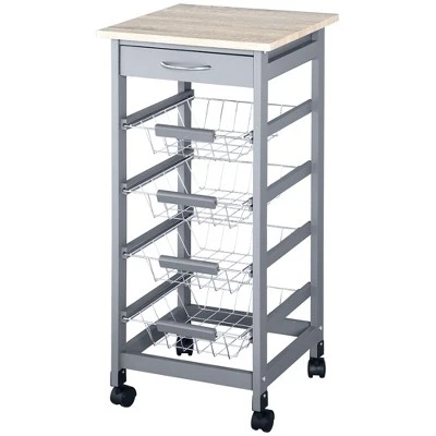HOMCOM 32.25" Wooden Rolling Kitchen Storage Cart, Kitchen Island With Storage Drawer And Baskets On 360° Swivel Wheels 3 HOMCOM 32.25" Wooden Rolling Kitchen Storage Cart, Kitchen Island With Storage Drawer And Baskets On 360° Swivel Wheels - Image 3