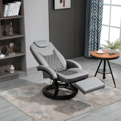 HOMCOM PU Recliner Reading Armchair With Footrest, Headrest And Round Steel/Wood Base For Living Room Or Office, Gray 1 HOMCOM PU Recliner Reading Armchair With Footrest, Headrest And Round Steel/Wood Base For Living Room Or Office, Gray