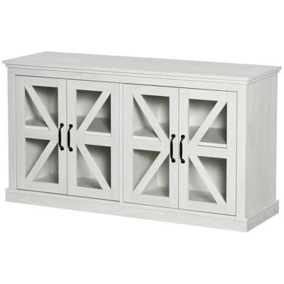 HOMCOM Rustic Kitchen Sideboard, Glass Door Buffet Cabinet, TV Stand With Adjustable Shelf For Dining Room, White 3 HOMCOM Rustic Kitchen Sideboard, Glass Door Buffet Cabinet, TV Stand With Adjustable Shelf For Dining Room, White - Image 3