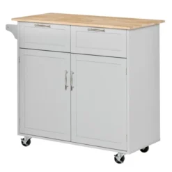 HOMCOM 41" Modern Rolling Kitchen Island On Wheels, Utility Cart Storage Trolley With Rubberwood Top & Drawers -Homcom GUEST 4cd6f722 53e2 462d ab3d 9217831c5709