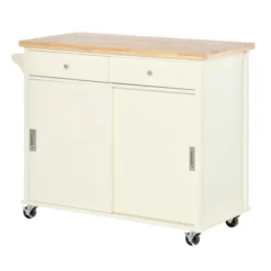 HOMCOM 43" Rolling Kitchen Island, Kitchen Storage Cart On Wheels With Sliding Doors, Cabinet, 2 Drawers, And Towel Rack, Cream White -Homcom GUEST 4da95f69 3664 46e0 a61d bda892bf0b67