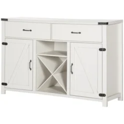 HOMCOM Wooden Farmhouse Sideboard, Storage Buffet Cabinet With 2 Large Drawers, X-Shaped Wine Rack, And Cabinets, Distressed White 7 HOMCOM Wooden Farmhouse Sideboard, Storage Buffet Cabinet With 2 Large Drawers, X-Shaped Wine Rack, And Cabinets, Distressed White -Homcom GUEST 4e3aed1d 8c28 4efd 9b7b e24255a01f59
