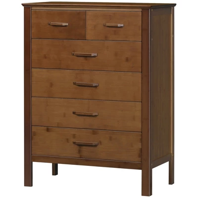 HOMCOM Tall Dresser For Bedroom, 6 Drawer Dresser, Chest Of Drawers With Bamboo Frame, Brown 3 HOMCOM Tall Dresser For Bedroom, 6 Drawer Dresser, Chest Of Drawers With Bamboo Frame, Brown - Image 3