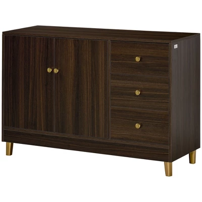 HOMCOM Modern Sideboard, Storage Cabinet, Accent Cupboard With 3 Drawers, Adjustable Shelf For Kitchen, Living Room, Brown 3 HOMCOM Modern Sideboard, Storage Cabinet, Accent Cupboard With 3 Drawers, Adjustable Shelf For Kitchen, Living Room, Brown - Image 3